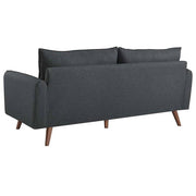 Grey Fabric Sofa with Mid-Century Style Wood Legs