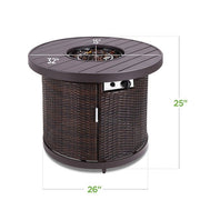 Brown Wicker Round LP Gas Propane Fire Pit - Family Friendly Furniture