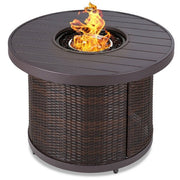 Brown Wicker Round LP Gas Propane Fire Pit - Family Friendly Furniture