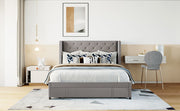 Velvet Upholstered Storage Bed with Wingback Headboard, Gray