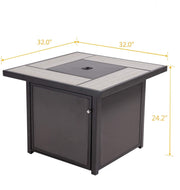 32" Brown Steel Propane Square Fire Pit Table - Family Friendly Furniture