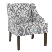 Damask Fabric Upholstered Accent Chair With Swooping Arms