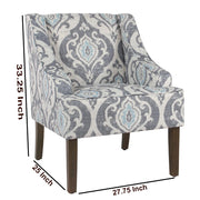 Damask Fabric Upholstered Accent Chair With Swooping Arms