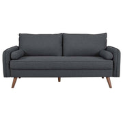 Grey Fabric Sofa with Mid-Century Style Wood Legs