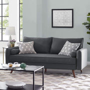 Grey Fabric Sofa with Mid-Century Style Wood Legs