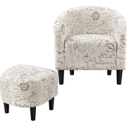 French Upholstered Barrel Chair and Ottoman Set