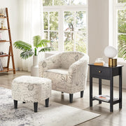 French Upholstered Barrel Chair and Ottoman Set