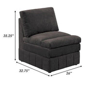 35 Inch Modular Armless Chair, 3 Layer Plush Cushion Seat, Dark Gray