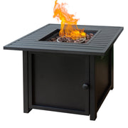 30" Brown Square Slat Top Fire Pit Table with Lid - Family Friendly Furniture