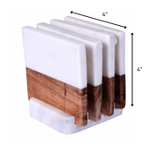 Wood And Marble Coasters With Stand - Set of 4 - Family Friendly Furniture