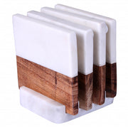 Wood And Marble Coasters With Stand - Set of 4 - Family Friendly Furniture