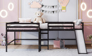 Espresso L Shaped Double Loft Bed With Slide And Ladders - Family Friendly Furniture