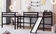 Espresso L Shaped Double Loft Bed With Slide And Ladders - Family Friendly Furniture