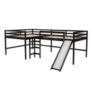 Espresso L Shaped Double Loft Bed With Slide And Ladders - Family Friendly Furniture