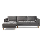 Bente Tufted Velvet Sectional Sofa in Grey - Family Friendly Furniture