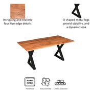 67 Inch Rectangular Dining Table with Live Edge Acacia Wood Top - Family Friendly Furniture