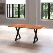 67 Inch Rectangular Dining Table with Live Edge Acacia Wood Top - Family Friendly Furniture