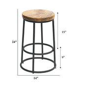 24 Inch Acacia Wood Counter Height Barstool - Brown And Black - Family Friendly Furniture