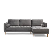 Bente Tufted Velvet Sectional Sofa in Grey - Family Friendly Furniture