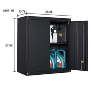 Locking Metal Black Wall Storage Cabinet with Adjustable Shelves