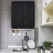 Locking Metal Black Wall Storage Cabinet with Adjustable Shelves