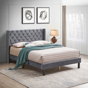 Linen Button Tufted-Upholstered Queen Bed - Family Friendly Furniture