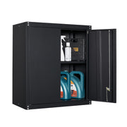 Locking Metal Black Wall Storage Cabinet with Adjustable Shelves