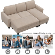 81" Reversible Sectional Couch with Storage Ottoman - Family Friendly Furniture