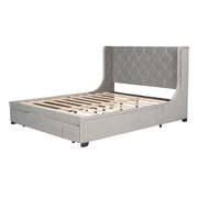 Velvet Upholstered Storage Bed with Wingback Headboard, Gray