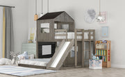 Wooden Twin Over Full Bunk Bed Playhouse with Ladder and Slide