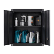 Locking Metal Black Wall Storage Cabinet with Adjustable Shelves