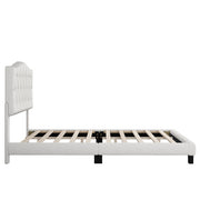 King Platform Bed with Saddle Curved Headboard and Diamond Tufted Details - Family Friendly Furniture