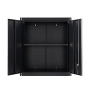 Locking Metal Black Wall Storage Cabinet with Adjustable Shelves