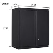 Locking Metal Black Wall Storage Cabinet with Adjustable Shelves