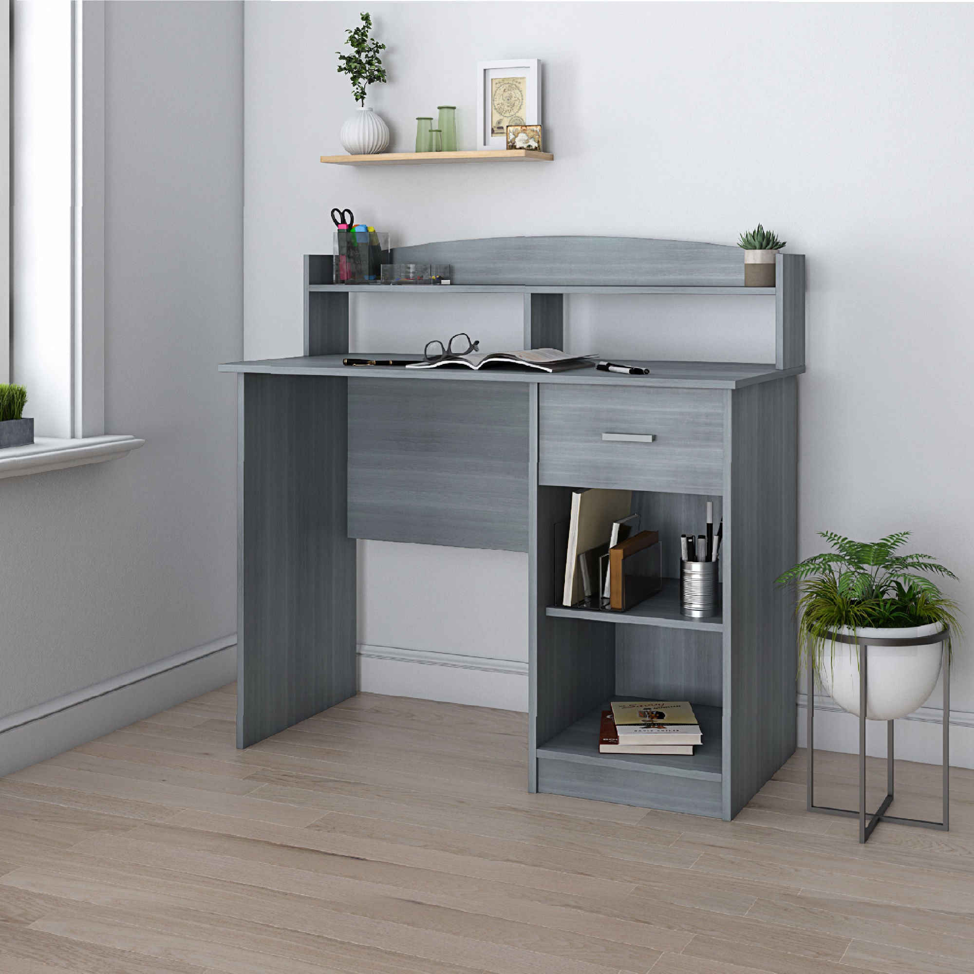 Mobili Modern Office Desk with Hutch - Thumbnail 4