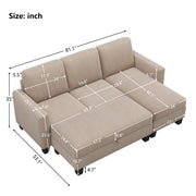 81" Reversible Sectional Couch with Storage Ottoman - Family Friendly Furniture