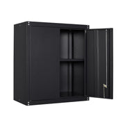 Locking Metal Black Wall Storage Cabinet with Adjustable Shelves