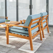 Natural Wood Outdoor Armchair with Aqua Cushion - Family Friendly Furniture